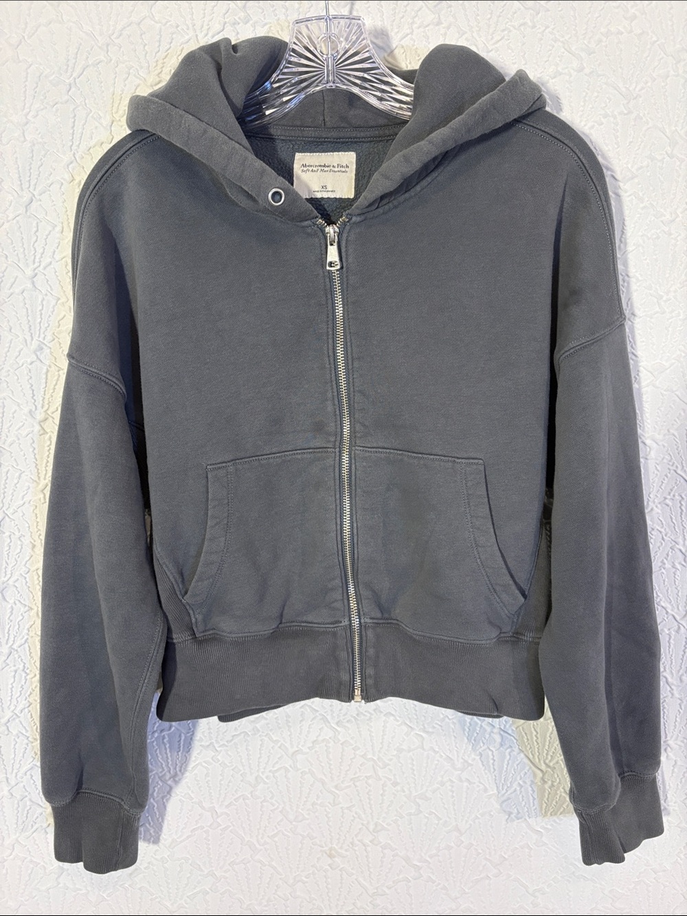Abercrombie & Fitch Women’s XS Charcoal Gray Full-Zip Hooded Sweatshirt Y2K Chic